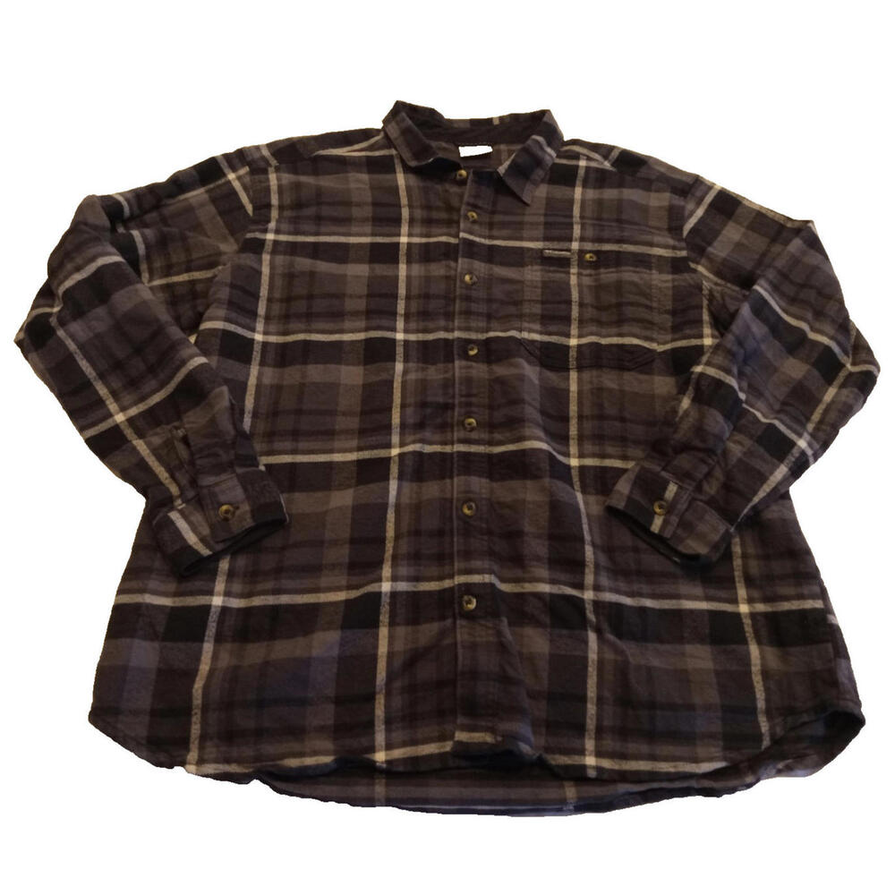 Columbia Heavy Duty Plaid Flannel Shirt Men's XXL Black Gray Long Sleeve Button